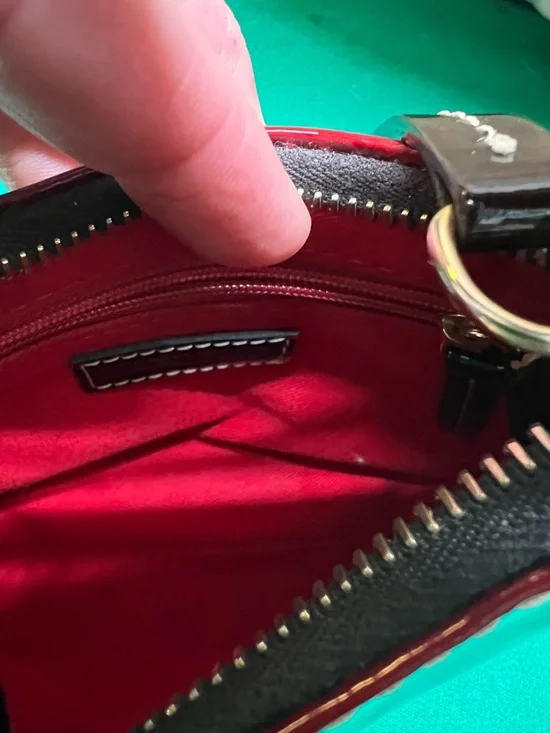 Dooney & Bourke Red Patent Leather Mini Hobo Bag | White Contrast Stitch EUC - Picture 8 of 8